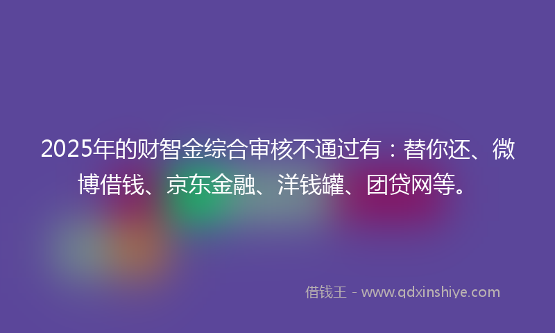 2025年的财智金综合审核不通过有：替你还、微博借钱、京东金融、洋钱罐、团贷网等。
