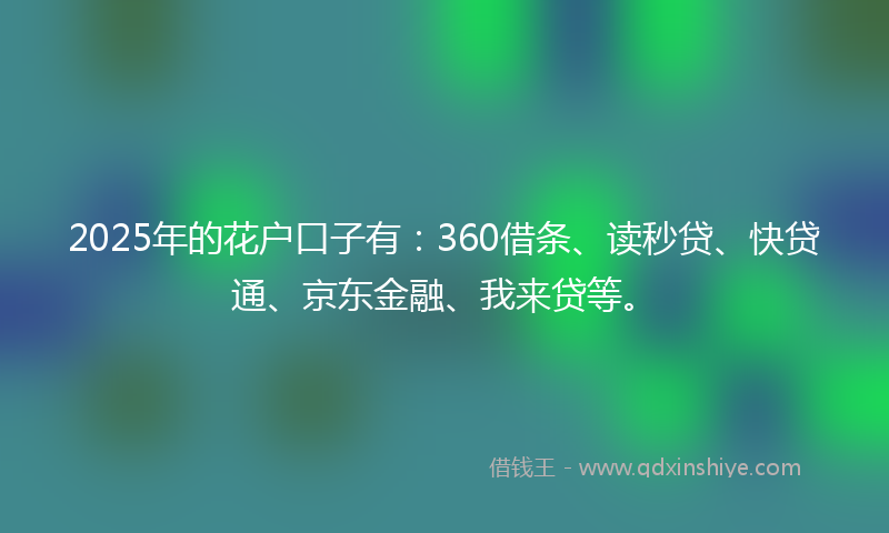 2025年的花户口子有：360借条、读秒贷、快贷通、京东金融、我来贷等。