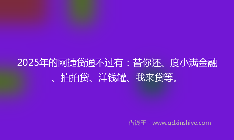 2025年的网捷贷通不过有：替你还、度小满金融、拍拍贷、洋钱罐、我来贷等。