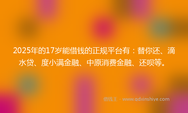 2025年的17岁能借钱的正规平台有：替你还、滴水贷、度小满金融、中原消费金融、还呗等。