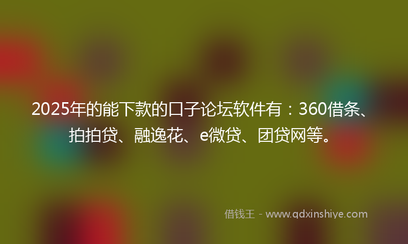 2025年的能下款的口子论坛软件有：360借条、拍拍贷、融逸花、e微贷、团贷网等。