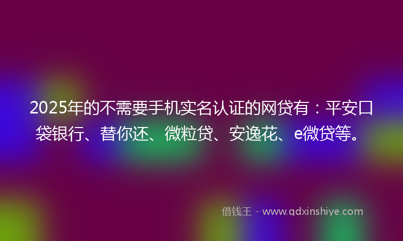 2025年的不需要手机实名认证的网贷有：平安口袋银行、替你还、微粒贷、安逸花、e微贷等。