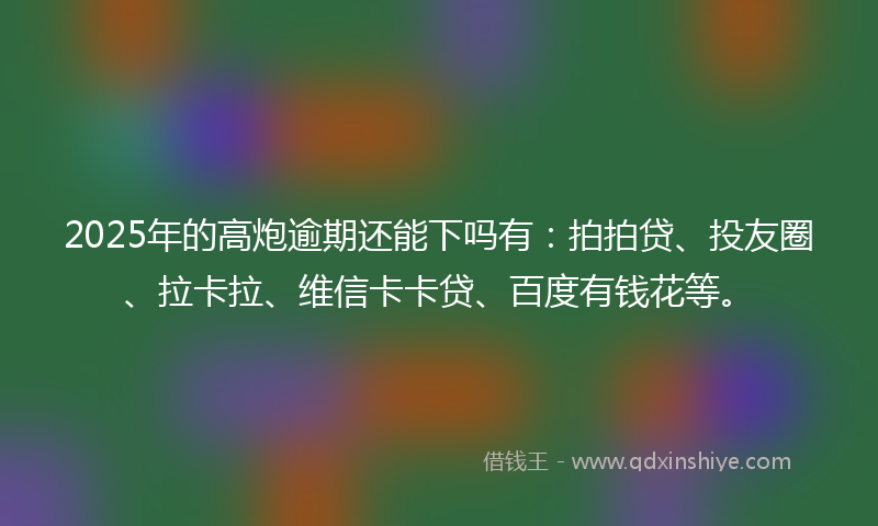 2025年的高炮逾期还能下吗有：拍拍贷、投友圈、拉卡拉、维信卡卡贷、百度有钱花等。