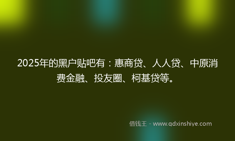 2025年的黑户贴吧有：惠商贷、人人贷、中原消费金融、投友圈、柯基贷等。