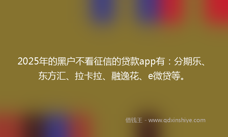 2025年的黑户不看征信的贷款app有：分期乐、东方汇、拉卡拉、融逸花、e微贷等。