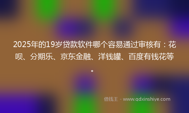 2025年的19岁贷款软件哪个容易通过审核有：花呗、分期乐、京东金融、洋钱罐、百度有钱花等。