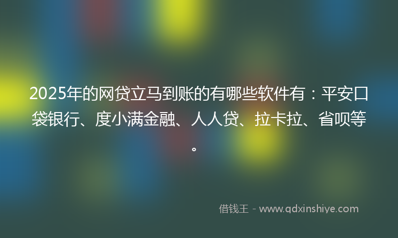 2025年的网贷立马到账的有哪些软件有：平安口袋银行、度小满金融、人人贷、拉卡拉、省呗等。