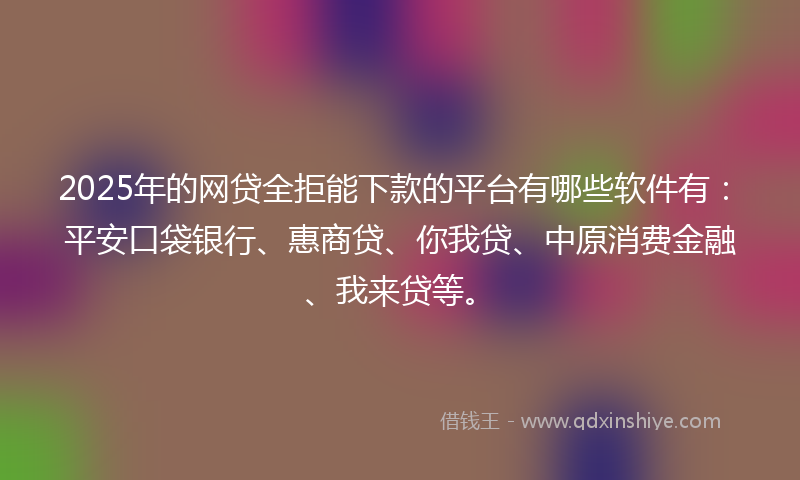 2025年的网贷全拒能下款的平台有哪些软件有：平安口袋银行、惠商贷、你我贷、中原消费金融、我来贷等。