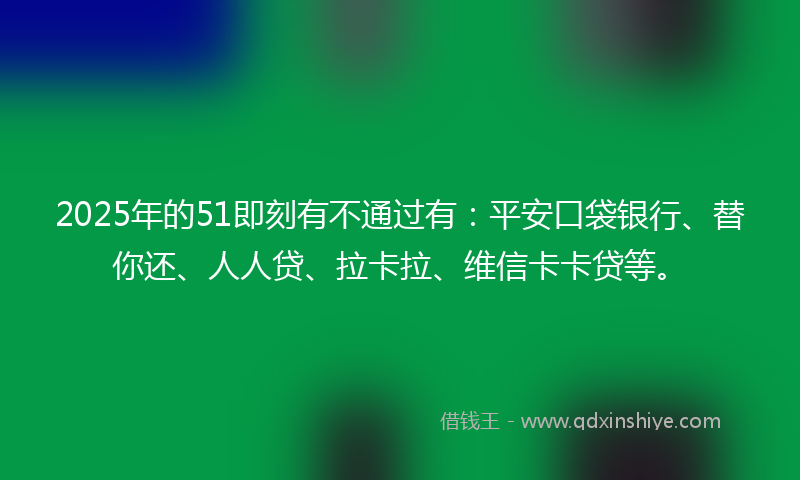 2025年的51即刻有不通过有：平安口袋银行、替你还、人人贷、拉卡拉、维信卡卡贷等。