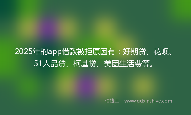 2025年的app借款被拒原因有：好期贷、花呗、51人品贷、柯基贷、美团生活费等。