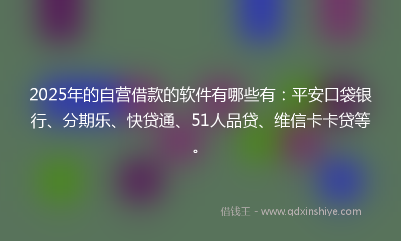 2025年的自营借款的软件有哪些有：平安口袋银行、分期乐、快贷通、51人品贷、维信卡卡贷等。
