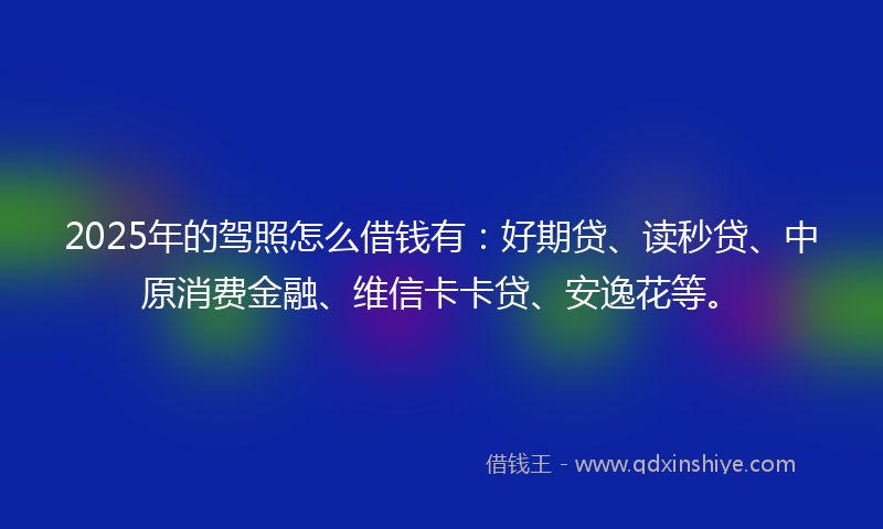 2025年的驾照怎么借钱有：好期贷、读秒贷、中原消费金融、维信卡卡贷、安逸花等。