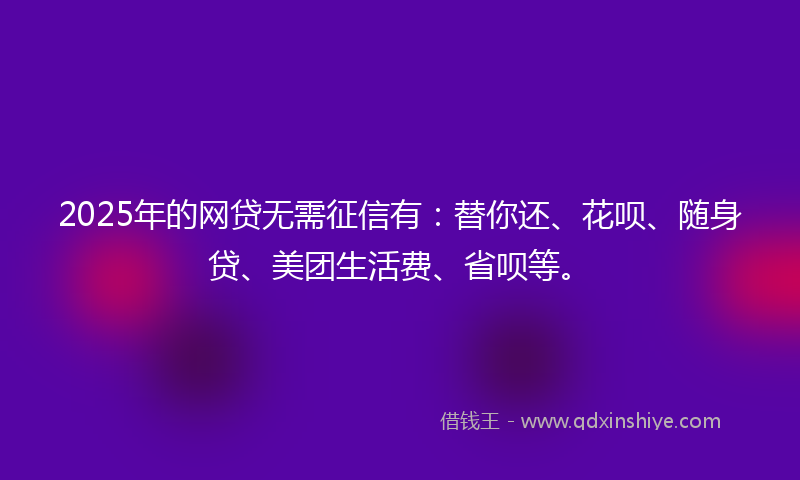 2025年的网贷无需征信有：替你还、花呗、随身贷、美团生活费、省呗等。