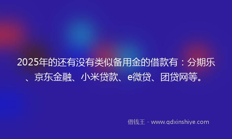 2025年的还有没有类似备用金的借款有：分期乐、京东金融、小米贷款、e微贷、团贷网等。