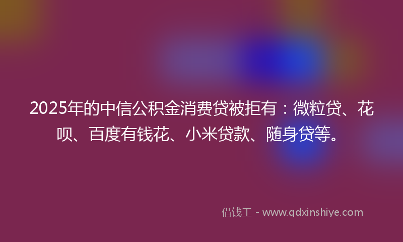 2025年的中信公积金消费贷被拒有：微粒贷、花呗、百度有钱花、小米贷款、随身贷等。