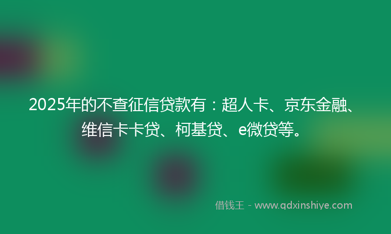 2025年的不查征信贷款有：超人卡、京东金融、维信卡卡贷、柯基贷、e微贷等。