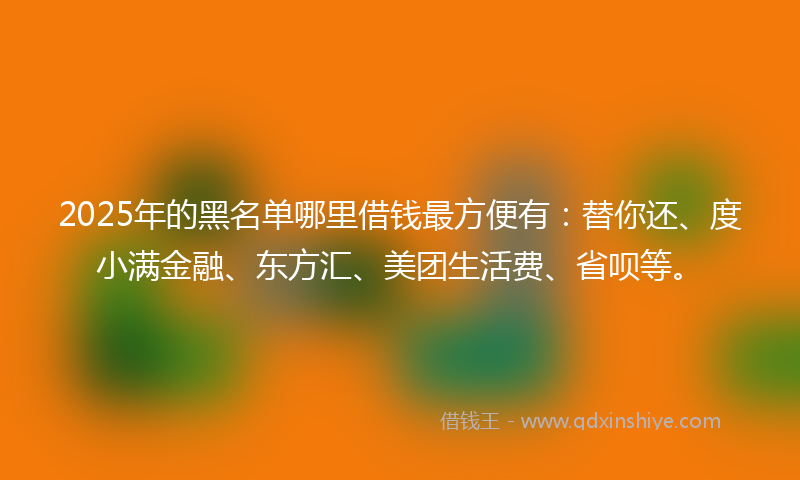 2025年的黑名单哪里借钱最方便有：替你还、度小满金融、东方汇、美团生活费、省呗等。