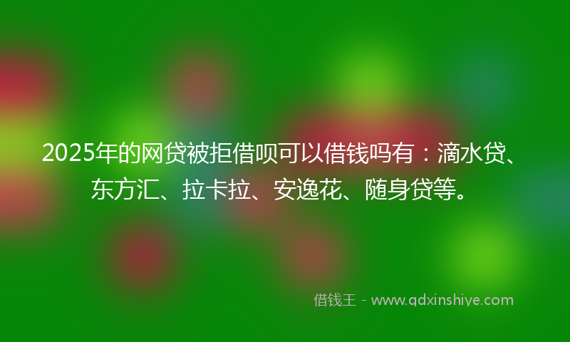 2025年的网贷被拒借呗可以借钱吗有：滴水贷、东方汇、拉卡拉、安逸花、随身贷等。