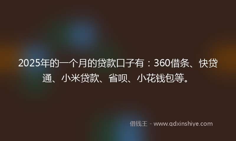 2025年的一个月的贷款口子有：360借条、快贷通、小米贷款、省呗、小花钱包等。