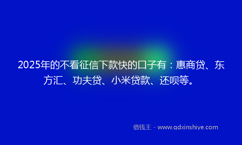 2025年的不看征信下款快的口子有：惠商贷、东方汇、功夫贷、小米贷款、还呗等。