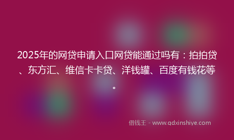 2025年的网贷申请入口网贷能通过吗有：拍拍贷、东方汇、维信卡卡贷、洋钱罐、百度有钱花等。
