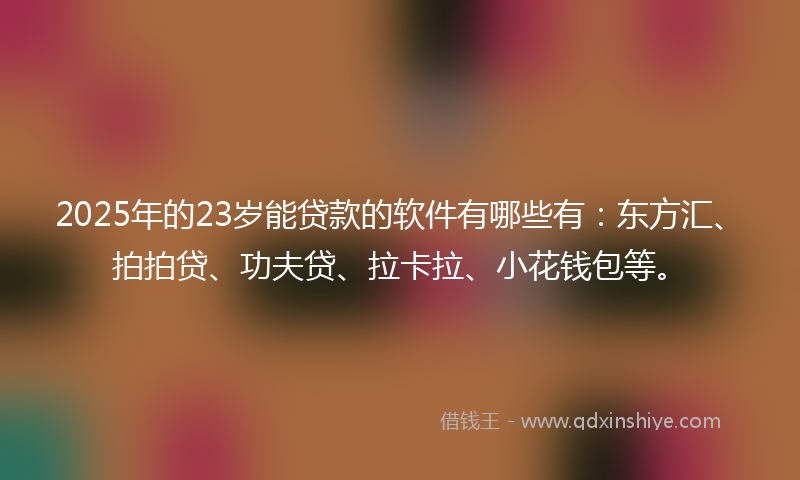 2025年的23岁能贷款的软件有哪些有：东方汇、拍拍贷、功夫贷、拉卡拉、小花钱包等。