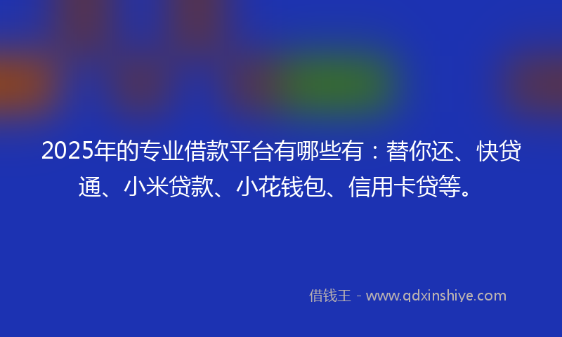 2025年的专业借款平台有哪些有：替你还、快贷通、小米贷款、小花钱包、信用卡贷等。