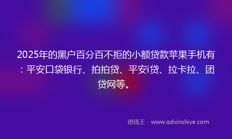 2025年的黑户百分百不拒的小额贷款苹果手机有：平安口袋银行、拍拍贷、平安i贷、拉卡拉、团贷网等。