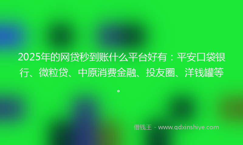 2025年的网贷秒到账什么平台好有：平安口袋银行、微粒贷、中原消费金融、投友圈、洋钱罐等。