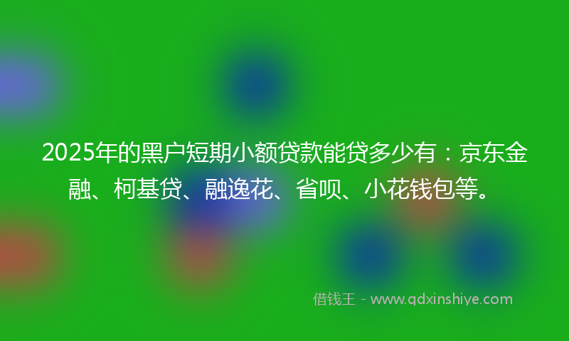 2025年的黑户短期小额贷款能贷多少有：京东金融、柯基贷、融逸花、省呗、小花钱包等。