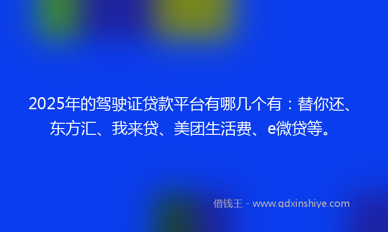 2025年的驾驶证贷款平台有哪几个有：替你还、东方汇、我来贷、美团生活费、e微贷等。