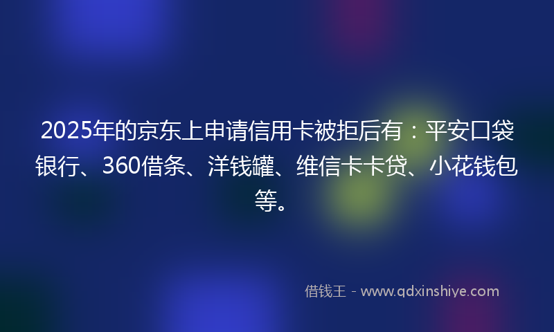 2025年的京东上申请信用卡被拒后有：平安口袋银行、360借条、洋钱罐、维信卡卡贷、小花钱包等。