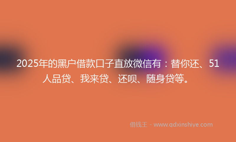 2025年的黑户借款口子直放微信有：替你还、51人品贷、我来贷、还呗、随身贷等。