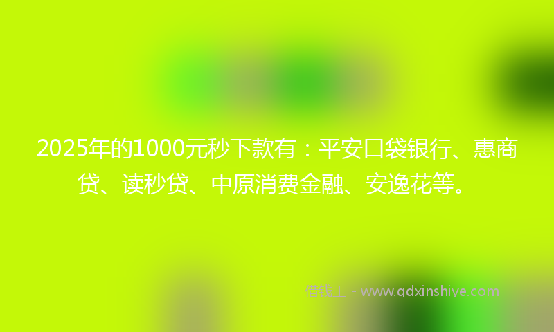 2025年的1000元秒下款有：平安口袋银行、惠商贷、读秒贷、中原消费金融、安逸花等。
