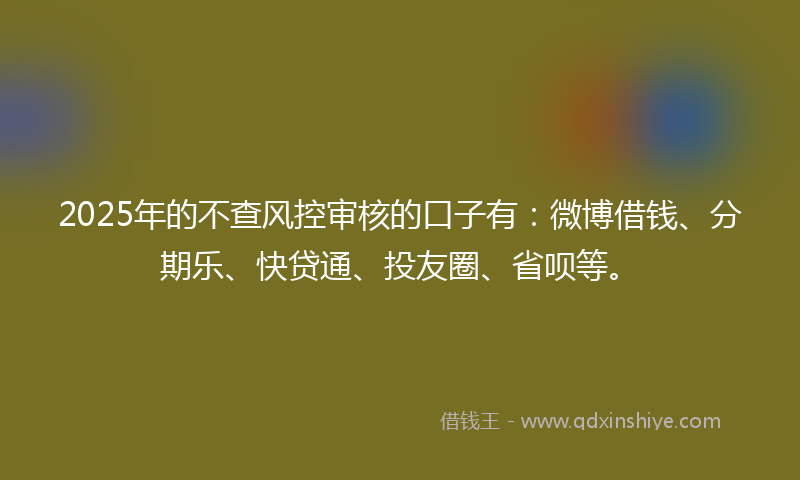 2025年的不查风控审核的口子有：微博借钱、分期乐、快贷通、投友圈、省呗等。