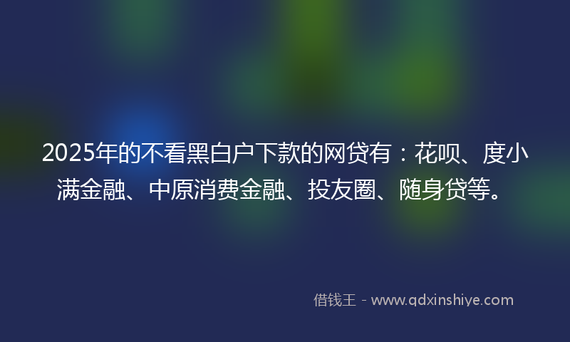 2025年的不看黑白户下款的网贷有：花呗、度小满金融、中原消费金融、投友圈、随身贷等。