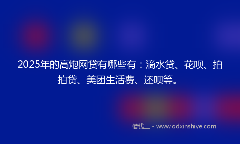 2025年的高炮网贷有哪些有:滴水贷、花呗、拍拍贷、美团生活费、还呗等。