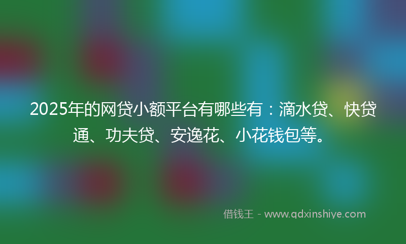 2025年的网贷小额平台有哪些有：滴水贷、快贷通、功夫贷、安逸花、小花钱包等。