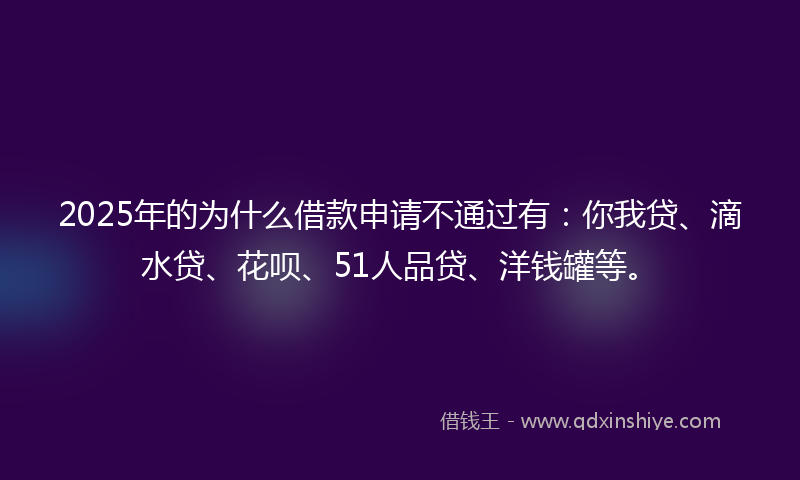 2025年的为什么借款申请不通过有：你我贷、滴水贷、花呗、51人品贷、洋钱罐等。