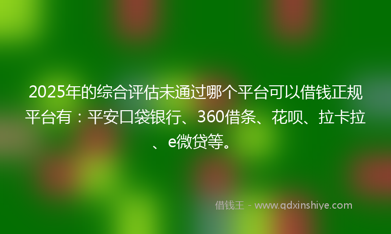2025年的综合评估未通过哪个平台可以借钱正规平台有：平安口袋银行、360借条、花呗、拉卡拉、e微贷等。