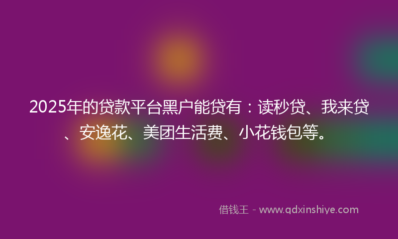 2025年的贷款平台黑户能贷有：读秒贷、我来贷、安逸花、美团生活费、小花钱包等。