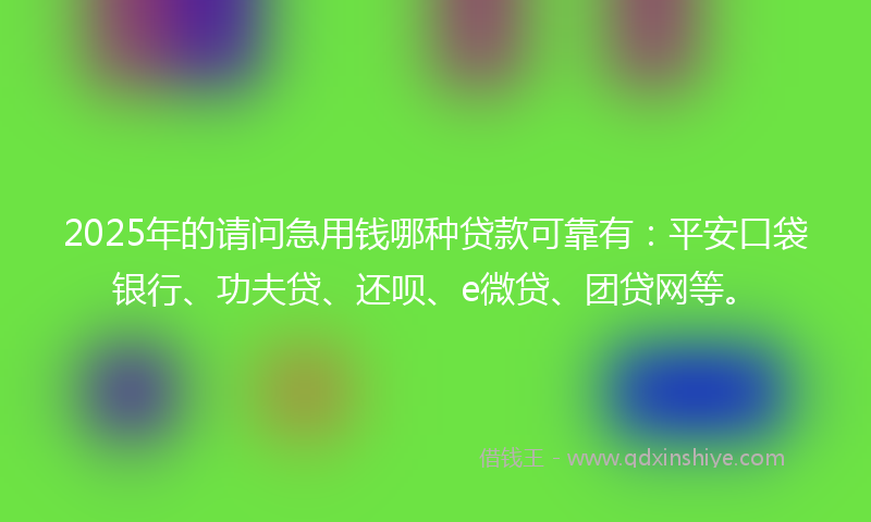 2025年的请问急用钱哪种贷款可靠有：平安口袋银行、功夫贷、还呗、e微贷、团贷网等。