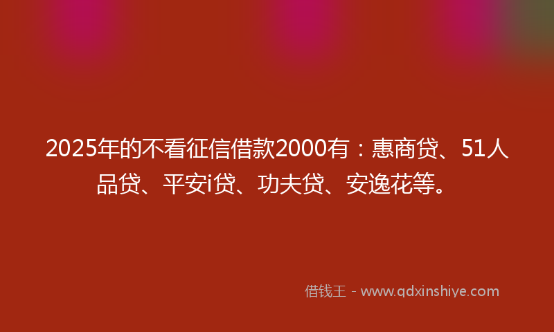 2025年的不看征信借款2000有：惠商贷、51人品贷、平安i贷、功夫贷、安逸花等。