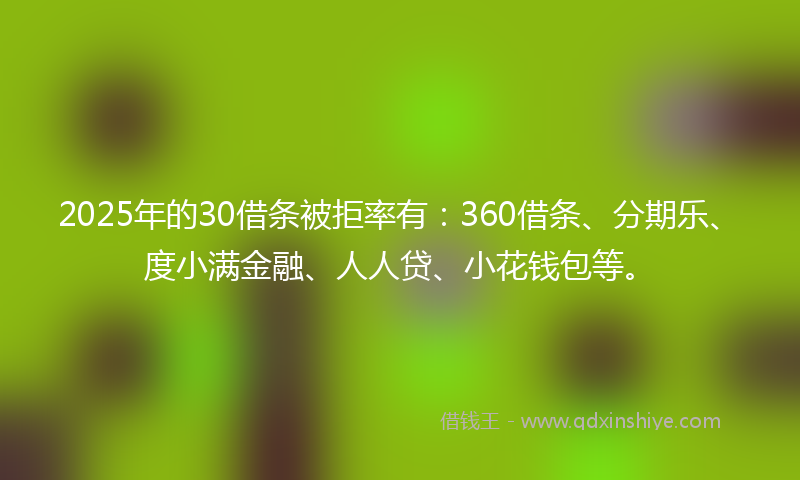 2025年的30借条被拒率有：360借条、分期乐、度小满金融、人人贷、小花钱包等。