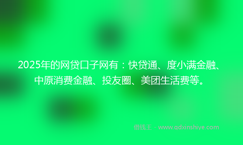2025年的网贷口子网有：快贷通、度小满金融、中原消费金融、投友圈、美团生活费等。