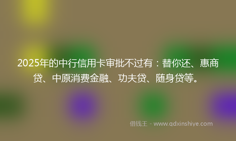 2025年的中行信用卡审批不过有：替你还、惠商贷、中原消费金融、功夫贷、随身贷等。
