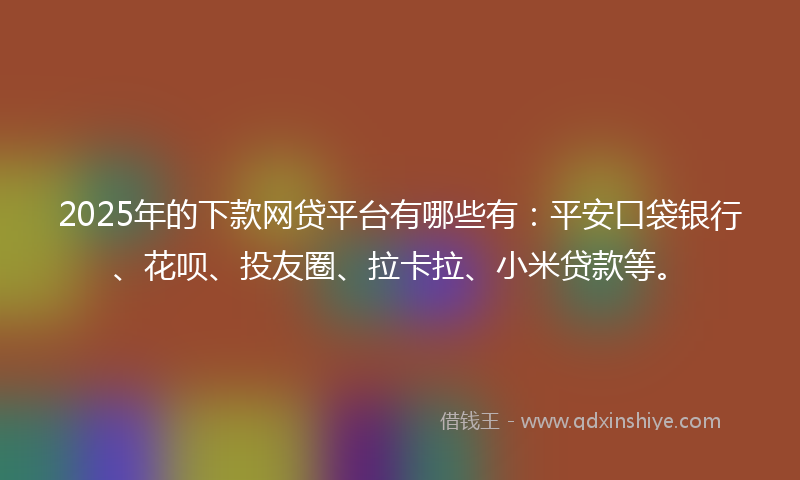 2025年的下款网贷平台有哪些有：平安口袋银行、花呗、投友圈、拉卡拉、小米贷款等。