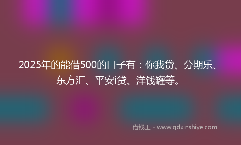 2025年的能借500的口子有：你我贷、分期乐、东方汇、平安i贷、洋钱罐等。