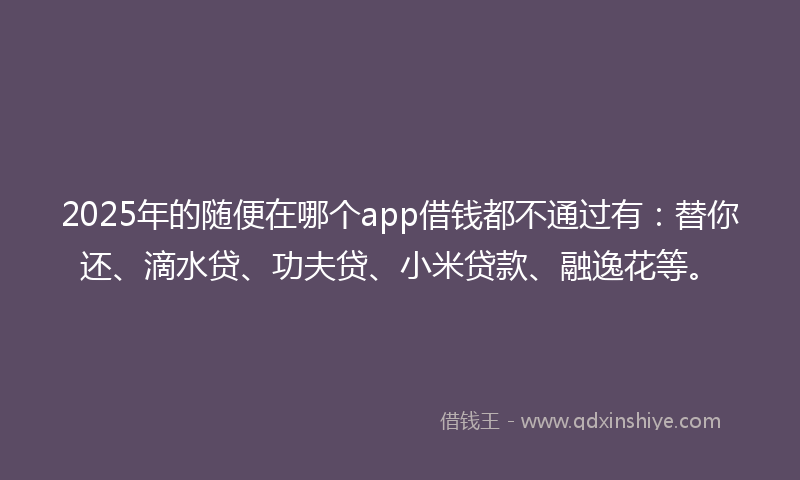 2025年的随便在哪个app借钱都不通过有：替你还、滴水贷、功夫贷、小米贷款、融逸花等。