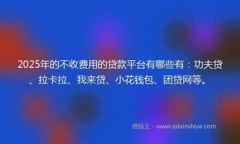 2025年的不收费用的贷款平台有哪些有：功夫贷、拉卡拉、我来贷、小花钱包、团贷网等。